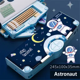 Button Operated Multi-Layer Multi-Functional Magnetic Pencil Box for Kids with Automatic Buttons Art Plastic Pencil Box-20