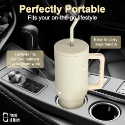 house of quirk 1200ML Tumbler with Handle and Straw Lid Double Insulated Cup Reusable 1200 ml Bottle image 5
