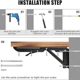 rh mall Shelf_Brackets_69 12, Folding Shelf Bracket 12 Inch, 2 Pcs, Max Load 200KG(Black) Shelf Bracket image 5