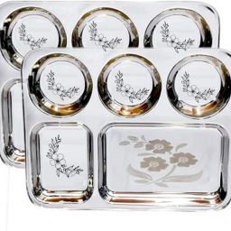 Stainless Steel 5 Compartment Divided Dinner Plate/Partition Thali/ Bhojan Thali Dinner Plate-5