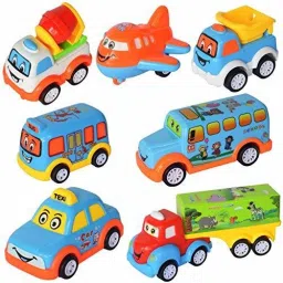 Unbreakable Power Friction Pull Back, Push and Go Car,Crawling Vehicle Toy for Kids - Set of 7-21
