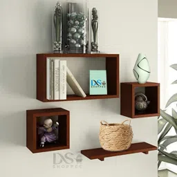 DS SHOPPEE Beautiful Wooden Rafuf and Rectangle Floating Wall Shelf Set of 4 MDF (Medium Density Fiber) Wall Shelf image 2