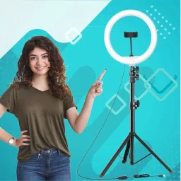 airtech Big Tripod Stand for Live Stream-LED Ring Light-10 Inch with Phone Holder Dimmable for Tik-Tok, mx taka tak, Josh, Moj, Mitron, Instagram Reels, Likee Tripod Stand Ring Flash 9 FT Tripod Kit (Black) Tripod Kit-13