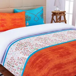 sej by nisha gupta Orange Floral 220 TC Cotton King Sized Bed Sheets with 2 Pillow Covers-picture-46