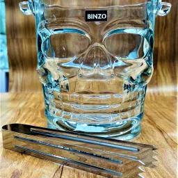 1.5 L Glass Glass Skull Shape Ice Bucket with Stainless Steel Handle & Tong Ice Bucket-19