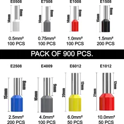leyden HSC8 6-4A With 900 Pcs 0.5-10mm² Assorted Ferrule End Terminal With Ferrule Crimping Tool Manual Crimper image 4