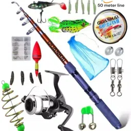 Fishing rod and reel 210 cm fishing rod and reel with frog lure 50metar line ZB-9 combo set Multicolor Fishing Rod-17