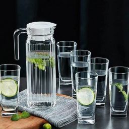 1300 ml with Lid Drinking Glasses Set 6 300ML Jug Glass Set-21