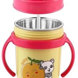 Inner Steel Cartoon Print Water Bottle With Straw 360 ML Sipper Bottle for Kids-25