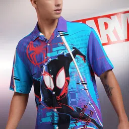 Highlander Marvel Men Mui Color Spider Man Printed Cuban Collar Viscose Relaxed Shirt-picture-38