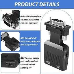 VGA to HDMI Adapter Converter with Audio,(PC VGA Source Output to TV/Monitor with HDMI Connector), Active Male VGA in Female HDMI 1080p Video Dongle Adapter for Computer,Laptop image 3
