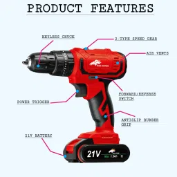 ranpra 21 V /SCREWDRIVER MACHINE HEAVY DUTY ( DOUBLE BATTERY ) Cordless Drill image 2