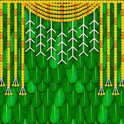 Model - 49 - Marigold Flower Hangings on Banana Leaf Design Backdrop Festival Decoration Tapestry-picture-4