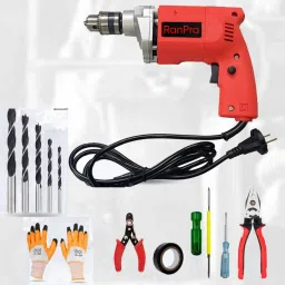 100% Copper Winding 10mm Drill Machine with & 5Pcs Drill Bit And 6 Hand Tool Kit Hammer Drill-44