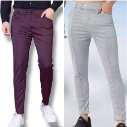 Pack of 2 Men Solid Grey, Maroon Track Pants-image-1