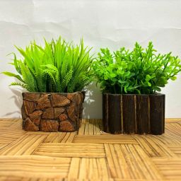 Artificial Plants with Realistic Green Foliage in Wooden Textured Pot Bonsai Wild Artificial Plant with Pot-18