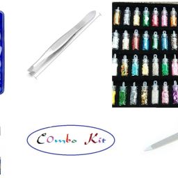 Artificial Gold Finger Empress Tips Fake Nails ( Pack of 100 ) With 2 Glue Bottle With Double Sided Nail Shaper / Filer , Plucker , 48 Pcs Glass Bottle 3D Nail Art Set Kit Glitter Sequins RhineStones ( Multicolor )-12
