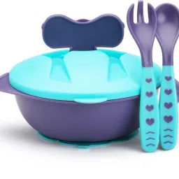Baby Feeding Bowl with Lid, Suction Cup, Spoon & Fork Set,- Plastic + Silicone-picture-13