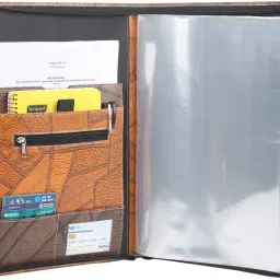 lemork Leatherette Material Professional File Folders B4 size for documents, Document Folder for certificates with 20 Leafs GreyBrown File Folder image 3