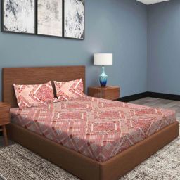 romee Peach Ethnic Motif 186 TC Cotton Double Sized Bedsheet With 2 Pillow Covers-picture-18