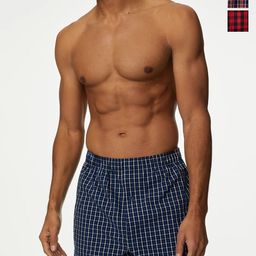 Marks & Spencer Pack Of 3 Pure Cotton Checked Boxers T143925NAVY-image-13