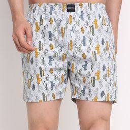 Big Fox Men White & Orange Conversational Printed Pure Cotton Boxers-image-52