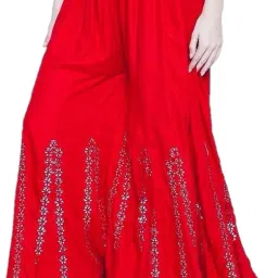 Women Flared Red Viscose Rayon Trousers-image-67