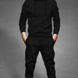 Men Night Suit Set Black Solid-image-60