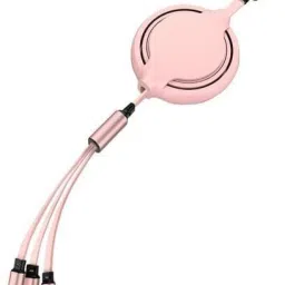 TECHGEAR Pink Retractable 3 in 1 USB Cable 4ft Silicone Multi Charging USB Adapter-5