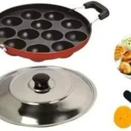 12 Cavities Non Stick Appam Patra with Lid and Handle/ kulipaniyaram pan Paniarakkal with Lid 1 L capacity 22 cm diameter-picture-1