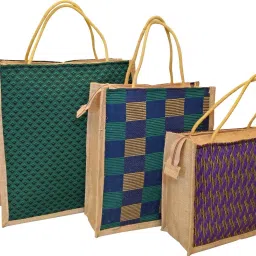Jute Bags-Combo of 3 Multipurpose Jute Bags, Lunch Bags (Assorted Colors) Pack of 3 Grocery Bags-22