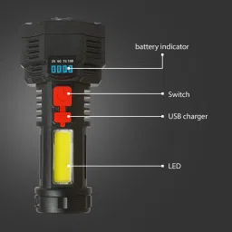 care 4 5LED USB Charging Flashlight with COB Side Light(Battery indicator) Torch image 3