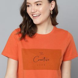 mast & harbour Women Printed Round Neck Pure Cotton Orange T-Shirt-picture-10