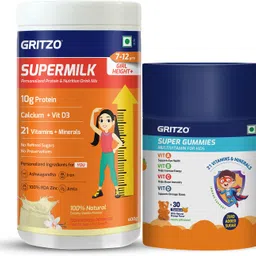 gritzo SuperMilk Height+ (7-12y Girls), 10g Protein (Creamy Vanilla) with Super Gummies-picture-32