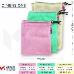makmor Cotton Multi color Reusable Drawstring Vegetable Grocery Bag Holds up to 3 Kg Pack of 12 Grocery Bags image 2