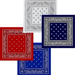 S4S Pack of 4 Double Side Print Unisex Pure Cotton Bandana (21 INCH X 21 INCH) ["RED, ROYAL BLUE, WHITE, NAVY BLUE"] Handkerchief-87