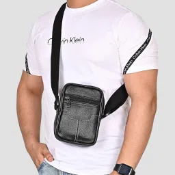 Black Men & Women Sling Bag Stylish Leather Sling bag For Men Travel Side Crossbody Messenger Mobile Bag-image-79