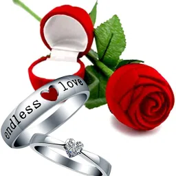 Couple Rings for lovers Silver Plated Adjustable Couple Ring with 1 Piece Red Rose Gift Box for Men and Women Alloy Ring Set-image-15