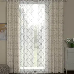 Beige Traditional Polyester 7 Ft Semisheer Eyelet Door Curtains (Set of 4) by ROSARAHOME-picture-37