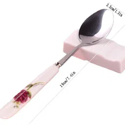 xila magic Stainless Steel Spoons, Ceramic Handle Disposable Steel Table Spoon image 2