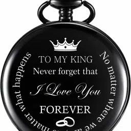 GT Gala Time Premium My King I Love You Forever Theme Antique Black Pocket Watch Key Chain with Key Ring Car Bike Key Chain Gift for Husband Valentine’s Day Gift for Men Black Metal Pocket Watch Chain-image-139