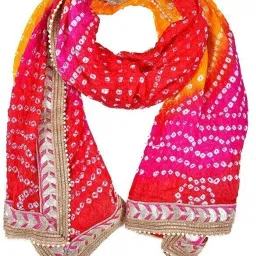 Silk Blend Self Design, Printed, Geometric Print Multicolor Women Dupatta-image-2