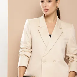 Women Self Design Double Breasted Formal Blazer-image-104