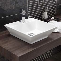 Wall Hung/Wall Mounted Countertop, Tabletop Ceramic Bathroom Sink/Super White Ceramic Wall Hung/Table Top Wall Mounted Premium Ceramic Wash Basin/Vessel Sink Slim Rim for Bathroom `8 x15 Inch White Wall Hung Basin-image-66