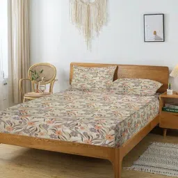 aurave Multicolor Floral 144 TC Cotton King Fitted Bedsheet with 2 Pillow Covers-picture-3