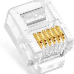Fedus RJ12 6P6C Plug, Transparent Telephone Jack Flat Cable Modular Plug Connector Clear Line Snap-in Crimp-On Plugs Connector for Phone Line Cord Compatible with Both Solid and Stranded Wire- PACK of 10 Lan Adapter-11