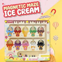 braintastic 4 in 1 Montessori Magnetic Color and Number Maze Board Puzzle Toy Icecream Maze image 5