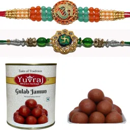 Rakhi set of 2 bhaiya rakhi with Gulab jamun sweets 500 gm pack Assorted Gift Box-image-92