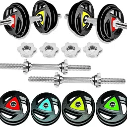 15 kg Rubber Coated Iron with 14 Inch Steel Star Nuts Adjustable Dumbbell Home Gym Combo-image-36