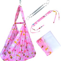 Cotton Infants Washable Pink Baby Cradle Swing with Spring set and Mosquito Net-23